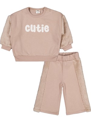 Civil Baby Cutie Baskılı Takım 6-18 Ay Erkek Çocuk İçin Bej Renkli Düz Desenli Tasarım