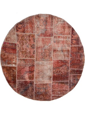 Kilim Co. Patchwork Bordo Renk El Dokuma Yuvarlak Halı 167X167 cm (2.8 M²)