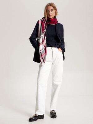 Tommy Hilfiger Kadın Kırmızı Tommy Hilfiger Tommy Check Large Sq Kadın Kırmızı Atkı