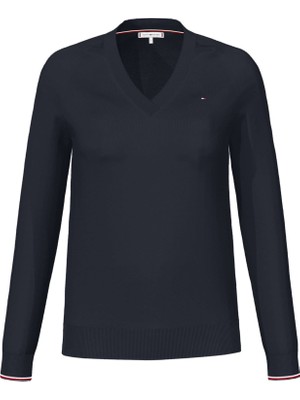 Tommy Hilfiger Kadın Siyah Tommy Hilfiger V-Neck Sweater Kadın Siyah Kazak
