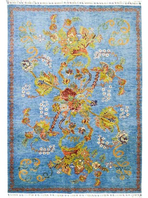 Kilim Co. Afgan Sultani Çiçek Desenli ve Mavi Renk El Dokuma Halı 171X255 cm (4.36 M²)