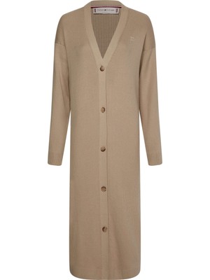 Tommy Hilfiger Kadın Bej Tommy Hilfiger Soft Rıb Mıdı V-Nk C Kadın Bej Kazak