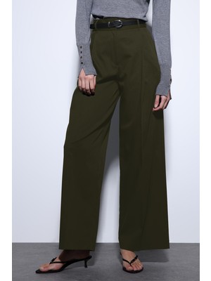 Antioch Haki Geniş Paça Kadın Pantolon