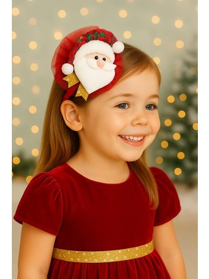 Vitrinmixmini Noel Baba Figürlü El Yapımı Sarı Kurdela Detaylı Kırmızı Kız Çocuk Taç- Kutulu
