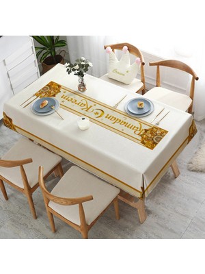 Golden Laurel Ramazan Ayına Özel, İftarlık Keten Efektli Dertsiz Masa Örtüsü (150x220) - V6 Gold