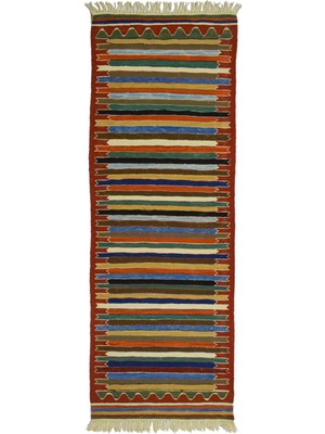 Kilim Co. Yünden El Dokuma Çizgili Uşak Kilim Yolluk 60X174 cm (1 M²)