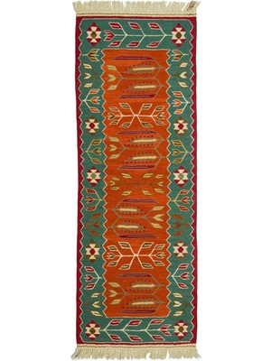 Kilim Co. Lale ve Buğday Başağı Motifli El Dokuma Uşak Kilim Yolluk 66X170 cm (1.12 M²)