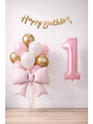 Patladı Gitti Pembe Fiyonk 1 Yaş Doğum Günü Balon Seti