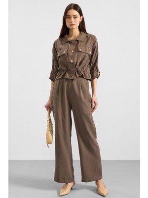 Olcay Metal Çıtçıtlı Crop Modal Ceket Haki 8285