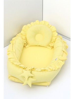 Umaybebek Babynest, Bebek Uyku Yatağı 0-2 Yaş - %100 Pamuk - Sarı Fırfırlı