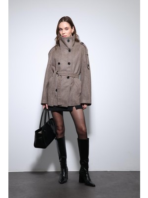 Antioch Vizon Dik Yaka Kruvaze Kadın Kaban