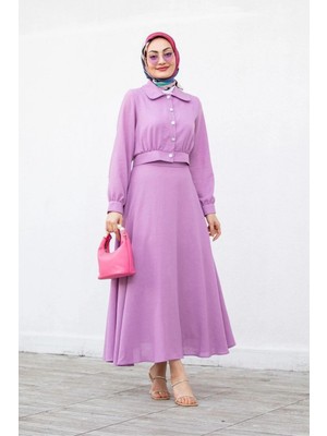 Tesettür Diyarı  Keten Kumaş Etek Ceket Tesettür Takım- Lila