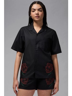 Nike Jordan Oversize Short Sleeve Top Black Oversize Kadın Gömlek Siyah