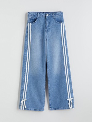 Lcw Indigo Wideleg Fiyonk Detaylı Kız Çocuk Jean Pantolon