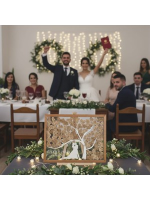 Evlilik Sepetim Düğün-Nişan Dikdörtgen Ağaç Motifli Şeffah Pleksi 50CM x 35CM Misafir-Hatıra Anı Defteri-Kutusu + Şövale ve Kalem Hediyeli