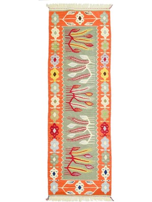 Kilim Co. Lale ve Buğday Başağı Motifli El Dokuma Uşak Kilim Yolluk 60X178 cm (1.07 M²)