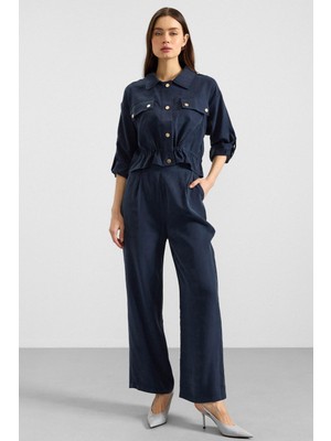 Olcay Metal Çıtçıtlı Crop Modal Ceket Lacivert 8285