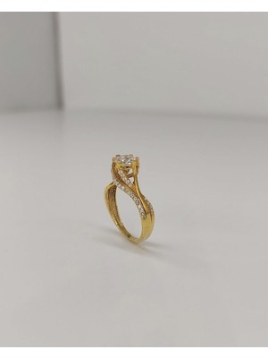 Cemal Demircioğlu 14 Ayar Altın Helenistik Tasarım Tektaş – Sarmal Gövdeli Işıltılı Kadın Yüzük