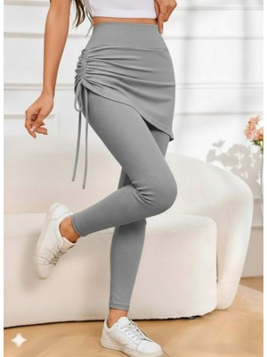 Mericline Kadın Yüksek Bel Yandan Büzgülü Alttan Uzun Kaşkorse Tayt Etek