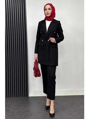 Tesettür Diyarı Blazer Ceket Pantolon Takım- Siyah