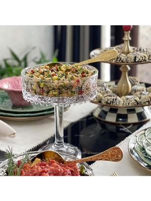 UltraMint El Yapımı Şeffaf Cam Yuvarlak Ayaklı Sunum Kasesi 19X25 cm