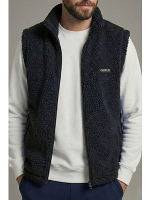 Genius Store Erkek Yelek Içi Şardonlu Sherpa Peluş Yelek Tam Fermuarlı Cepli  Kuzu Outdoor Yelek