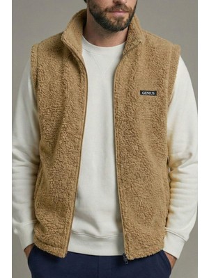 Genius Store Erkek Yelek Içi Şardonlu Sherpa Peluş Yelek Tam Fermuarlı Cepli  Kuzu Outdoor Yelek