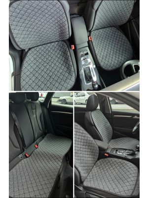 Tusba Market Gri Renk Oto Koltuk Minderi Cepli 3’lü Set | Ön Sırt Destekli Minder & Arka Koltuk Oturma Minderi