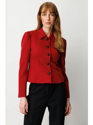 Ekol Polo Yaka Düğmeli Kadın Bordo Ceket 05145