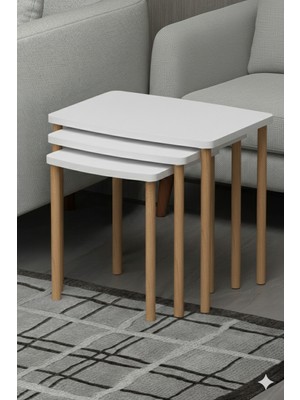 Yg Decor 3'lü Zigon Sehpa Orta Sehpa Ahşap Ayaklı Sehpa Çay Sehpası Servis Sehpası