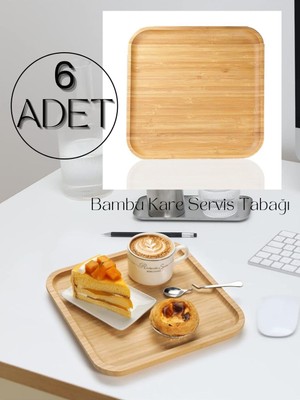 UltraMint 6'lı Bambu Kare Servis Tabağı Seti, 20X20 Cm, Estetik ve Şık Sunum Için
