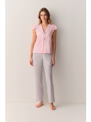 Suwen Lovina Pamuklu Askılı Gömlek Yaka Pijama Takımı