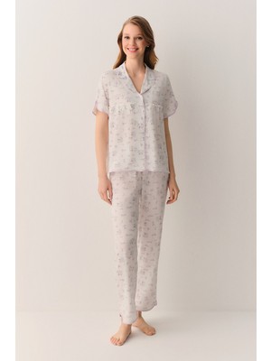 Suwen Butterfly Pamuklu Gömlek Yaka Pijama Takımı