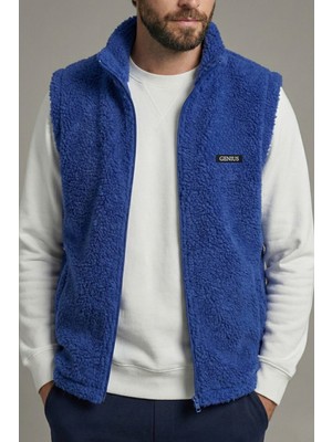 Genius Store Erkek Yelek Içi Şardonlu Sherpa Peluş Yelek Tam Fermuarlı Cepli  Kuzu Outdoor Yelek