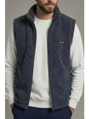 Genius Store Erkek Yelek Içi Şardonlu Sherpa Peluş Yelek Tam Fermuarlı Cepli  Kuzu Outdoor Yelek