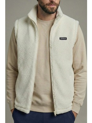 Genius Store Erkek Yelek Içi Şardonlu Sherpa Peluş Yelek Tam Fermuarlı Cepli  Kuzu Outdoor Yelek