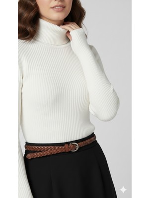 Kadın Boğazlı Likralı Triko Badi – Parmak Geçmeli Kol, Tek BEDEN,100% Akrilik