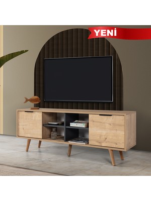 EVMO Home 3619 Sina Tv Ünitesi 160 cm ( Ahşap Ayaklı - Metal Kulplu ) Safir - Antrasit