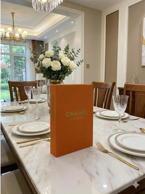 Rawliving Kumaş Kaplı Turuncu Chanel Dekoratif Kutu
