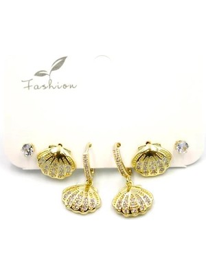 Remstdrk Çoklu Deniz Kabuğu Küpe - Altın