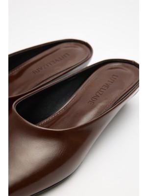 Lutvelizade Topuklu 2613 - Deri Görünümlu Dolgu Topuk Acı Kahve Kadın Topuklu