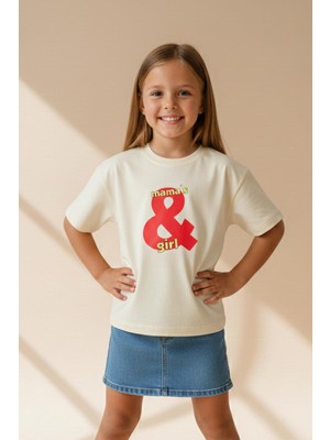 Monila Kız Çocuk Pamuklu Bisiklet Yaka Baskılı T-Shirt