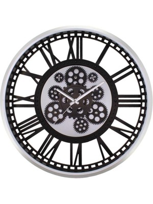 Galaxy CRK-843-KG Premium Serisi Metal Görünümlü 50 cm Çarklı Duvar Saati Siyah-Beyaz