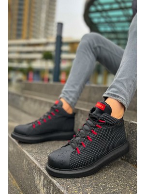 Zapatos CH111 Milano Erkek Spor Günlük Bağcıklı Cilt Bot Cst - Siyah/kırmızı