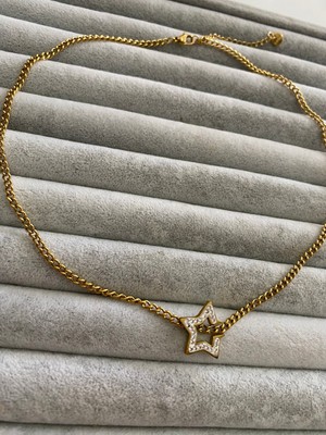 Pink Taşlı Yıldız Çelik Kolye