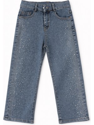 Bambino Şerit Taş Detaylı Kız Çocuk Geniş Paça Kot Pantolon