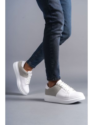 Zapatos SLW151 Boost Bağcıklı Cilt Süet Erkek Günlük Sneaker Ayakkabı Csbt - Beyaz/gri