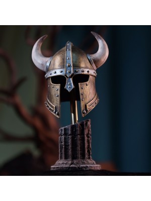 Keematee Tasarım Dekoratif Viking Boynuzlu Kaskı Boynuzlu Viking Miğfer Obje Biblo