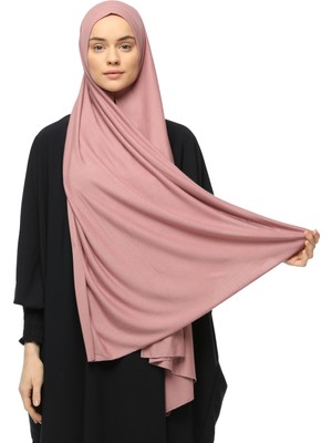 Altobeh Hazır Pratik Geçmeli Lüks Organik Düz Penye Şal Eşit Hizalı-Toz Pembe