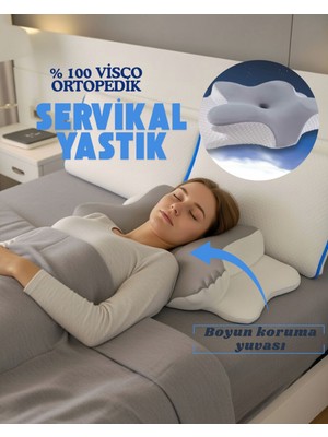 Simple The Pillow Queen Servikal Visco Yastık Mega Boy Ortopedik Boyun Yastığı Memory Foam Hafızalı Lüks Yastık